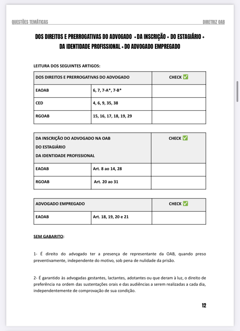 Tabela de Artigos separado por todos os temas! Artigos selecionados a dedo com base em todas as provas!