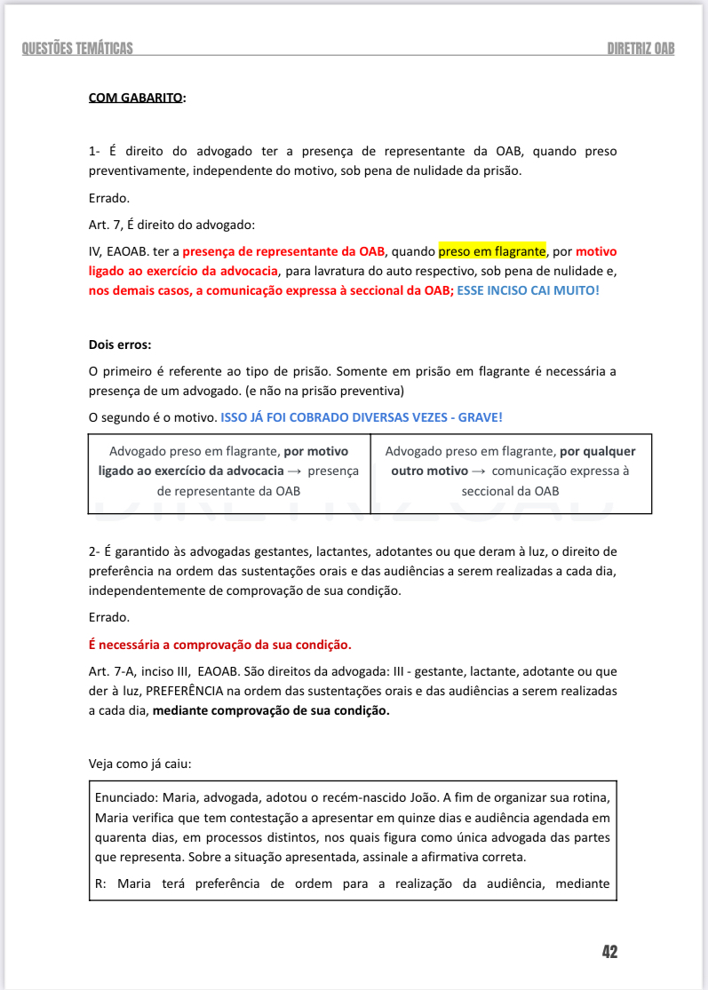 Questões com Gabaritos comentados personalizados