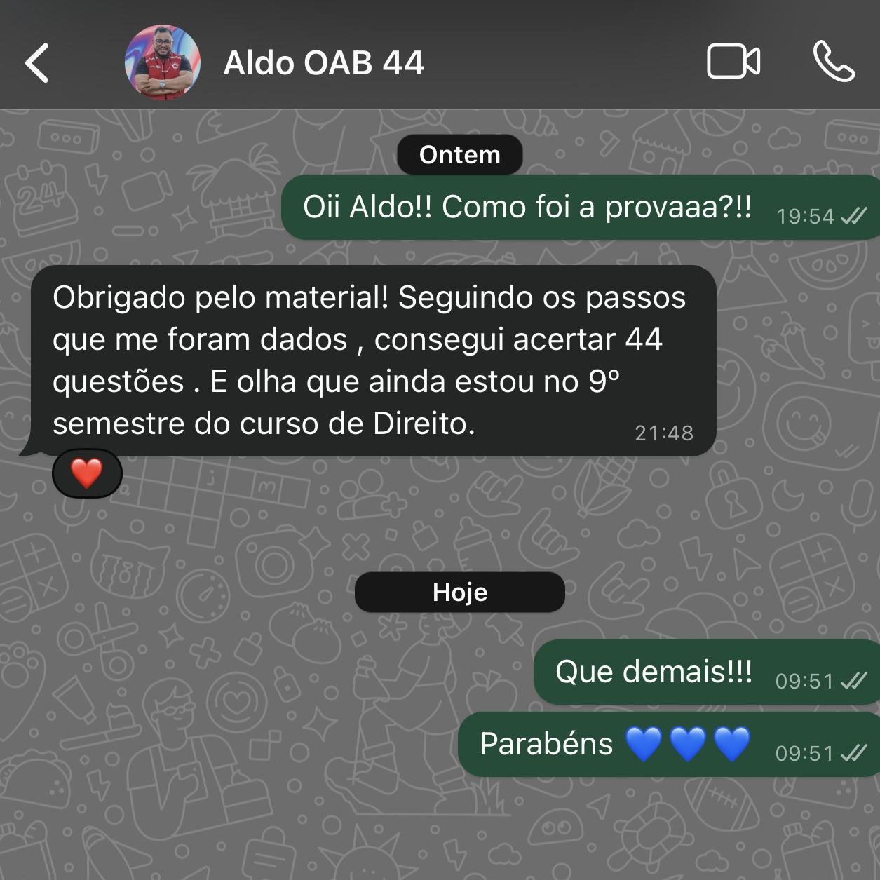 Depoimento de estudante para a primeira fase da OAB
